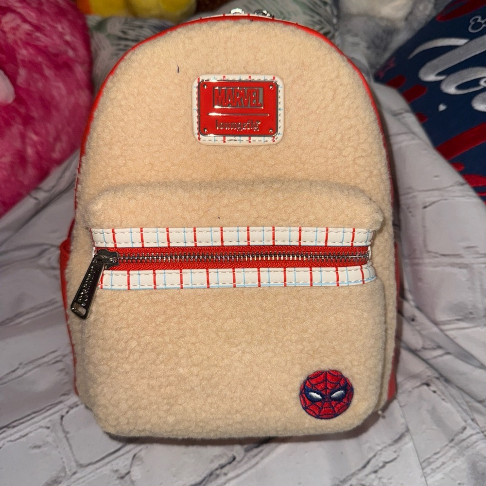 Disney Parks Marvel Loungefly Spiderman Sherpa Mini Backpack New w/ Tag